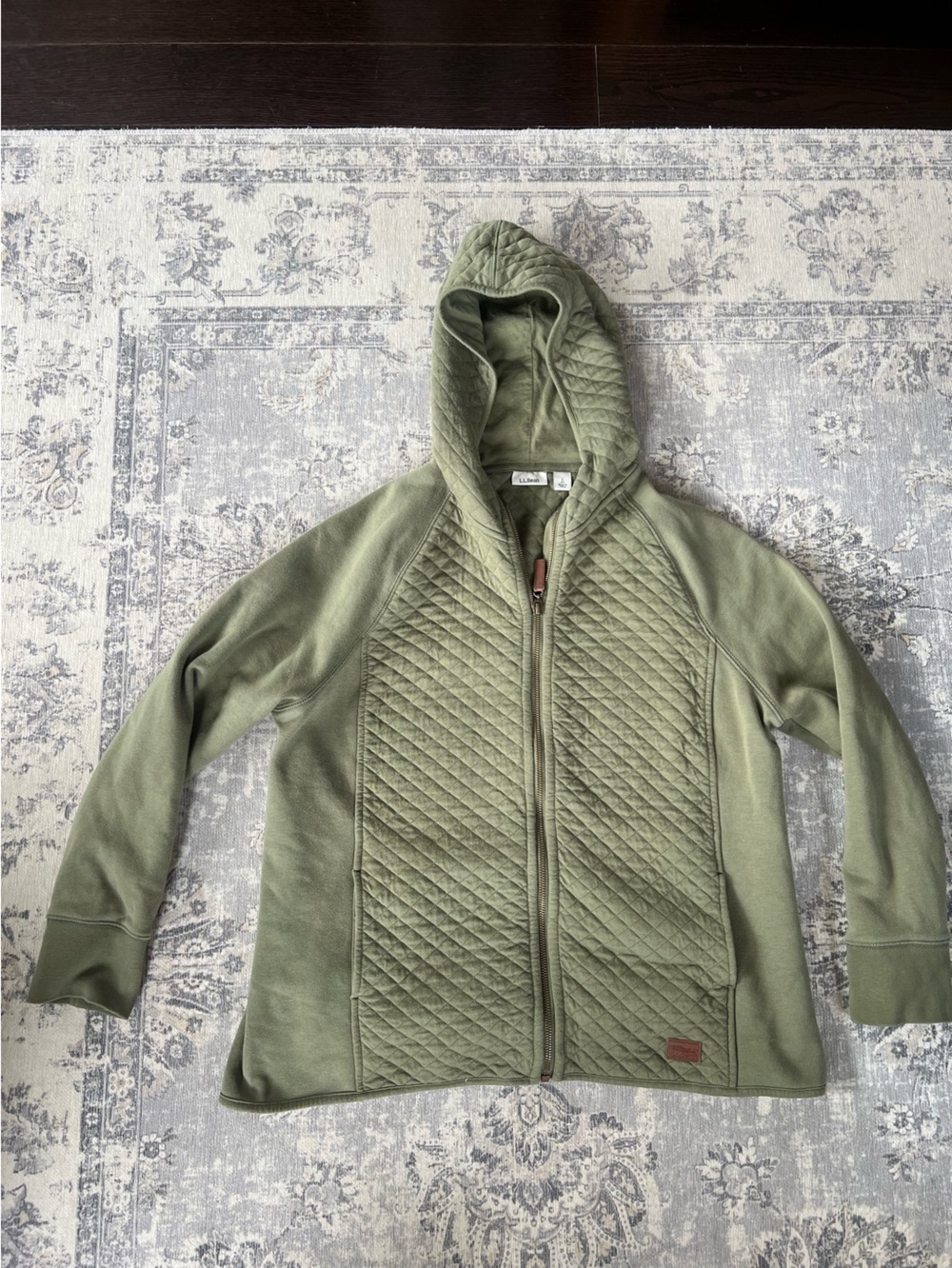 L.L. Bean Olive Green Quilted Zip-Up Hoodie